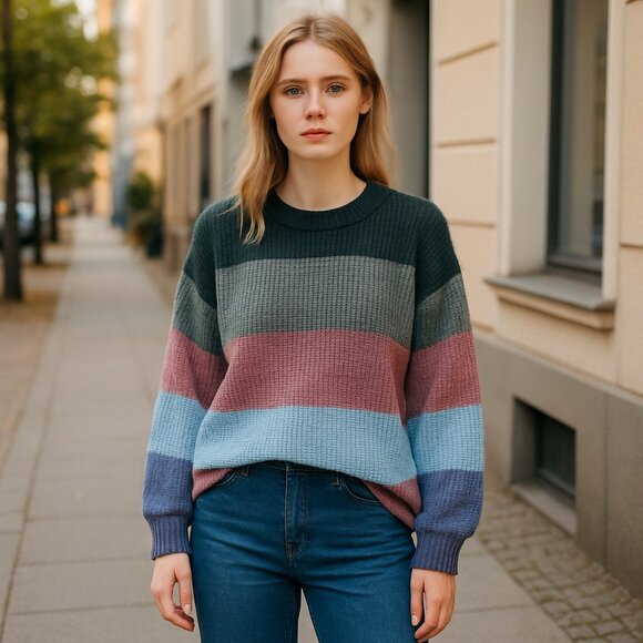 NWOT American Eagle Super Oversized  Pullover Sweater Striped - Picture 1 of 7